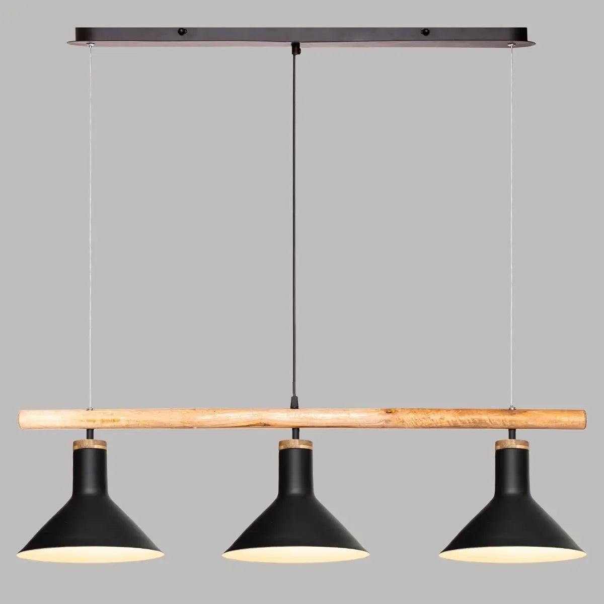 Suspension triple "Tim" L104cm en bois et métal